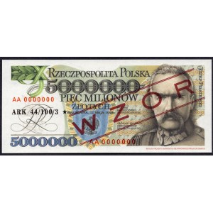 5.000.000 złotych 1995 - seria AA 0000000 - ARK - REPLIKA WZÓR