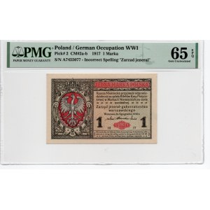 1 marka 1916 - Jenerał - seria A - PMG 65 EPQ - 2-ga max nota