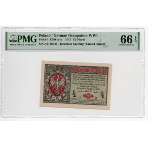 1/2 marki polskiej 1916 - jenerał - seria A - PMG 66 EPQ - 2-ga max nota