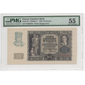 20 złotych 1940 - seria N - PMG 55