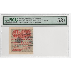 1 grosz 1924 - lewa połowa - seria CA - PMG 53 EPQ