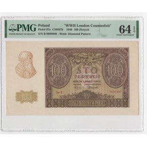 100 złotych 1940 - seria B - Falsyfikat ZWZ - PMG 64 EPQ