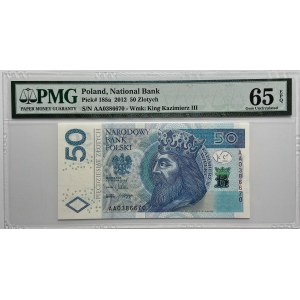 50 złotych 2012 - seria AA - PMG 65 EPQ