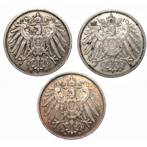 NIEMCY - zestaw 3 sztuk monet 1 marka (1904,1909,1915)