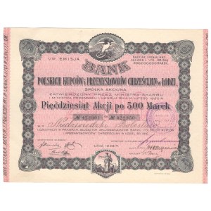 Bank Polskich Kupców i Przemysłowców Chrześcijan w Łodzi - imienna - Em.5, 50 x 500 marek 1923