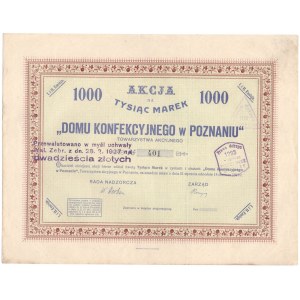 Towarzystwo Akcyjne Domu Konfekcyjnego w Poznaniu - 1000 marek 1919 - I i II Emisja - JEDNOSTKOWY EGZEMPLARZ