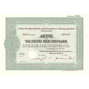 J. John, Maschinenfabrik... - 1000 reichsmark 1942 Litzmannstadt
