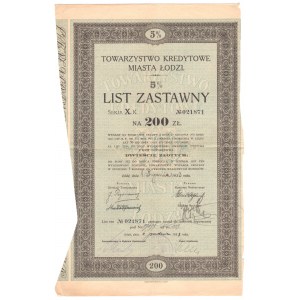 Towarzystwo Kredytowe miasta Łodzi - List zastawny na 200 złotych 1933