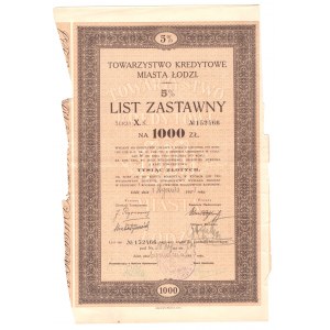 Towarzystwo Kredytowe miasta Łodzi - List zastawny na 1.000 złotych 1933