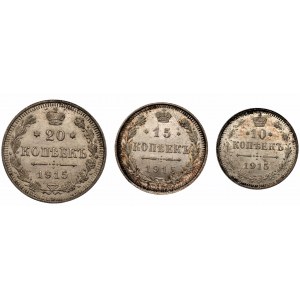 ROSJA - zestaw 10, 15 i 20 kopiejek 1915 BC