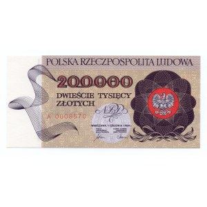 200.000 złotych 1989 - seria A - niska numeracja 0008575