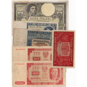 Zestaw polskich banknotów (1919-1948) - 6 sztuk