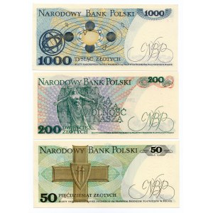 Zestaw banknotów PRL - 50, 200 i 1000 złotych (1979-1982)
