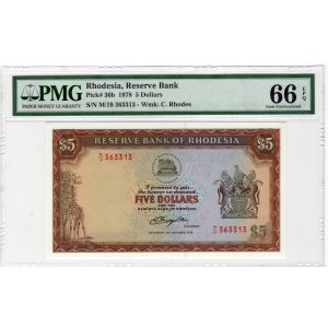 Rodezja - Reserve Bank of Rhodesia - 5 dolarów 1978 - PMG 66 EPQ