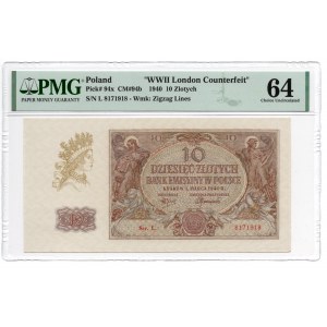 10 złotych 1940 - seria L. - WWII London Counterfeit - PMG 64