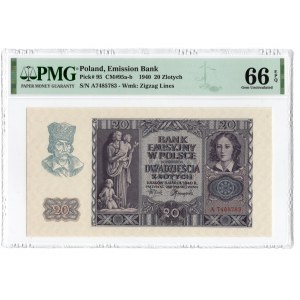 20 złotych 1940 - seria A - PMG 66 EPQ - 2-ga max nota