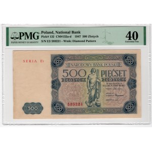 500 złotych 1947 - seria E3 - PMG 40 - Rzadsza odmiana