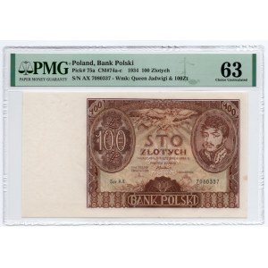 100 złotych 1934 - seria AX. - PMG 63