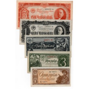 ZSRR - Zestaw rubli i czerwońców - 1 i 3 czerwońce 1937 oraz 1,3 i 5 rubli 1938