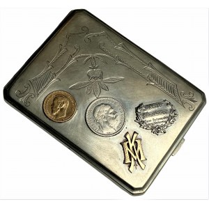 Srebrna papierośnica - Srebro 3 (Ag800) wraz ze złotą 5 rublówką