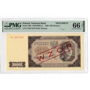 500 złotych 1948 - CC - PMG 66 EPQ - 2-ga max nota