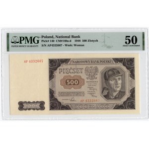 500 złotych 1948 - seria AP - PMG 50