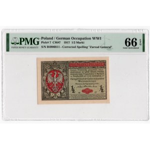 1/2 marki polskiej 1916 - Generał seria B - PMG 66 EPQ - 2-ga max nota