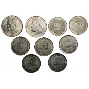 PRL - Zestaw 9 monet - 50 000 złotych 1988 Józef Piłsudski + 200 złotych 1974, XXX lat PRL
