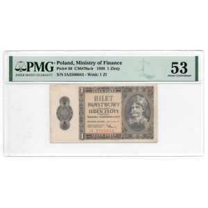 1 złoty 1938 - pierwsza, rzadsza seria dwuliterowa IA - PMG 53