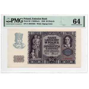 20 złotych 1940 - seria A - PMG 64