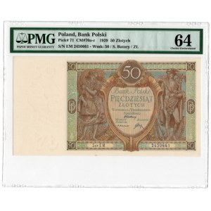 50 złotych 1929 - seria EM. - PMG 64