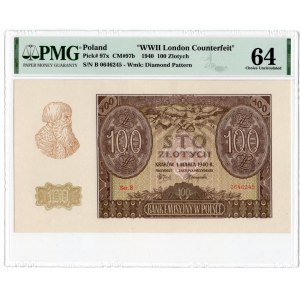 100 złotych 1940 - seria B - fałszerstwo ZWZ - PMG 64