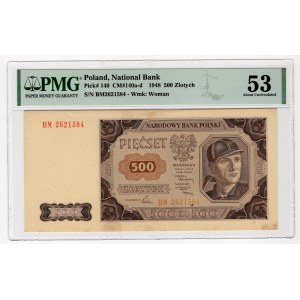 500 złotych 1948 - seria BM - PMG 53