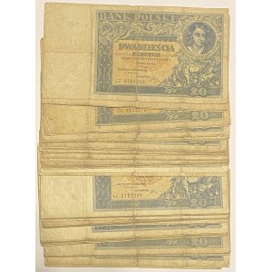 20 złotych 1931 - zestaw 67 sztuk banknotów, różne serie