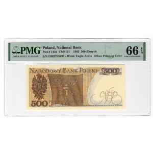 500 złotych 1982 - seria DM - PMG 66 EPQ - druk główny awersu odbity na rewersie