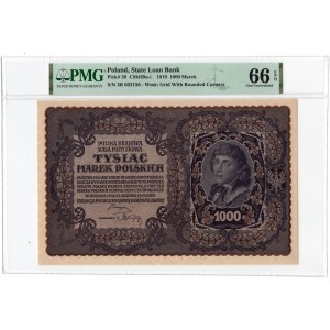 1.000 marek 1919 - III Serja R- PMG 66 EPQ - numeracja szeroka max nota dla tego typu
