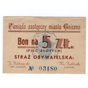 Gniezno - Bon na 5 złotych - pieniądz zastępczy