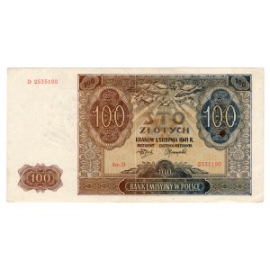 100 złotych 1941 - seria D - przesunięty znak wodny na pole banknotu