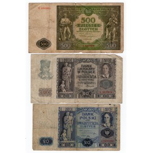 SET 3 sztuk 500 złotych 1946/ 20 złotych 1940/ 20 złotych 1936 MIX serii