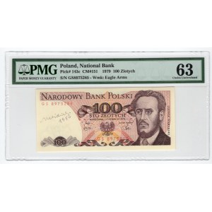 100 złotych 1979 - seria GS - PMG 63 banknot z podpisem projektanta Andrzej Heidrich