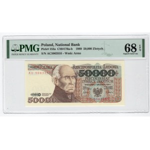 50 000 złotych 1989 - seria AC - PMG 68 EPQ - tylko jeden banknot wyżej oceniony