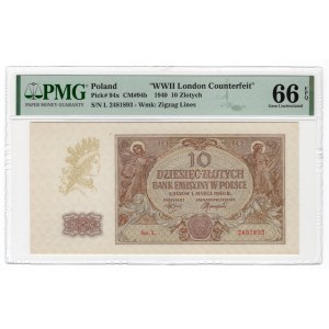 10 złotych 1940 - seria L. - WWII London Counterfeit - PMG 66 EPQ