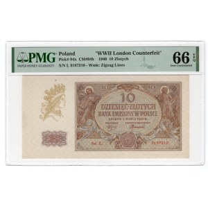 10 złotych 1940 - seria L. - WWII London Counterfeit - PMG 66 EPQ