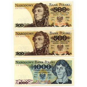 PRL - 3 sztuki - 500 złotych 1982 + 1000 złotych 1982