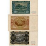 Zestaw 3 sztuk - 500 złotych 1940 A, 50 złotych 1941 D, 100 złotych 1940 E.