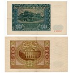 Zestaw 3 sztuk - 500 złotych 1940 A, 50 złotych 1941 D, 100 złotych 1940 E.