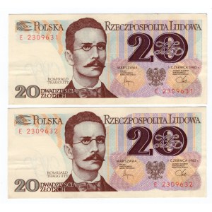 SET 2 sztuki 20 złotych 1982 - seria E