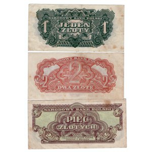 SET 3 sztuki 1złoty+ 2 złote+ 5 złotych 1944