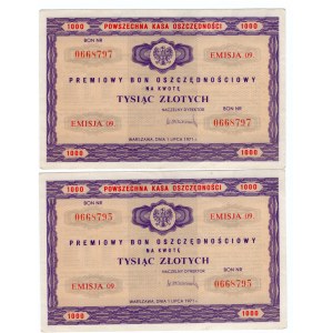 Premiowy Bon Oszczędnościowy 1000 złotych emisja 09. - 1971r - 2 sztuki