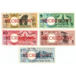 MIASTA POLSKIE, kompletny zestaw dziewięciu banknotów 1, 2, 5, 10, 20, 50, 100, 200, 500 złotych emisji 1 marca 1990 , NIEOBIEGOWY